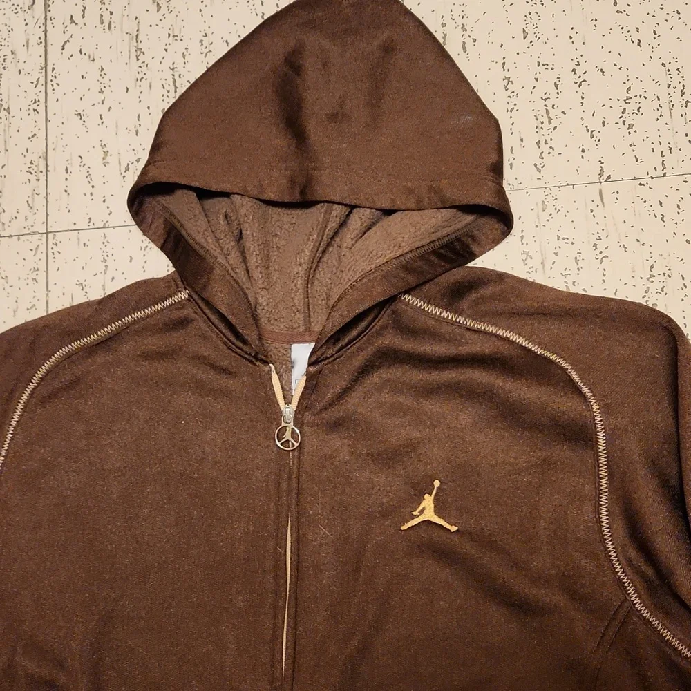 Air Jordan Embroidered Jumpman Logo Full Zip Sweater Vintage Y2K Brown And Gold - Picture 10 of 15